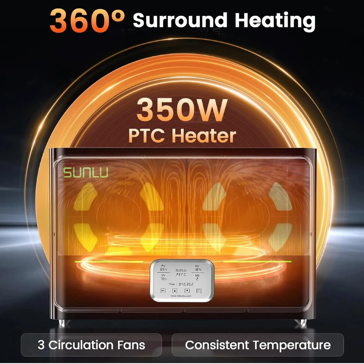 Sunlu S4 dryer loaded with multiple filament spools showing capacity