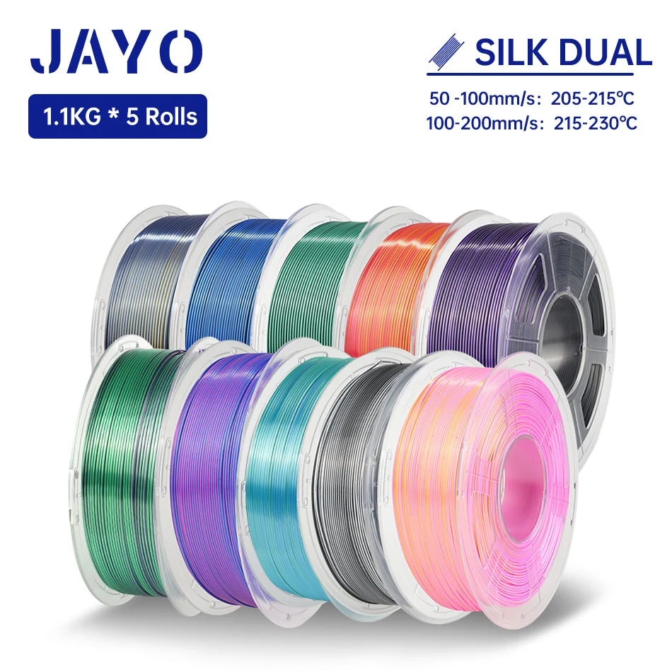 JAYO Silk PLA Dual Color Filament 10-roll set packaging