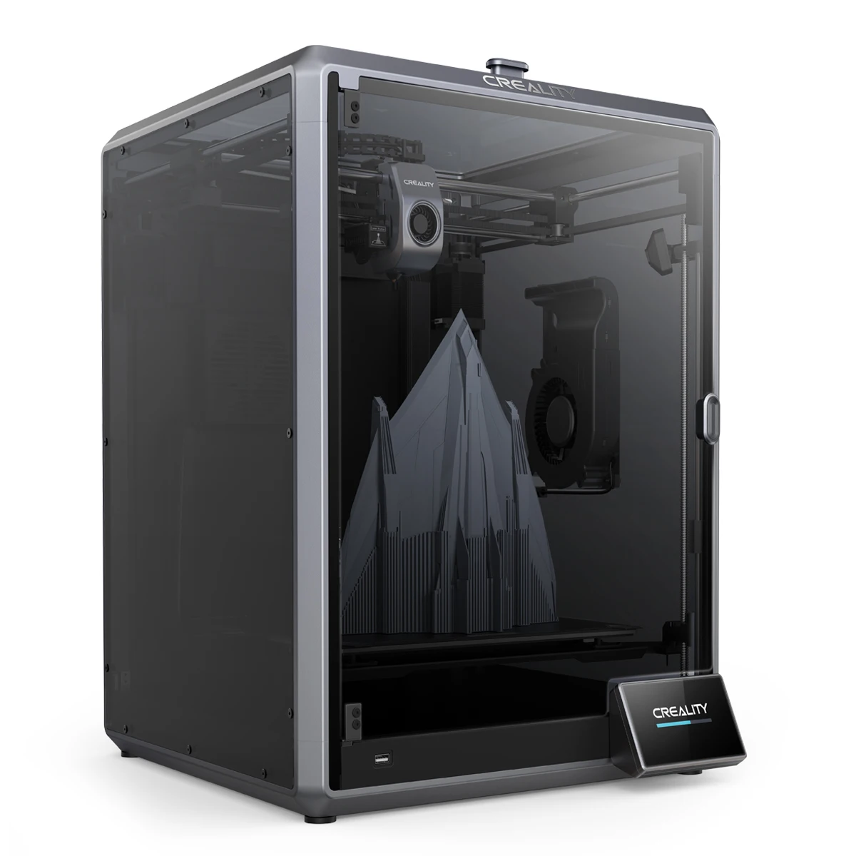 Dual-gear direct drive extruder close-up on CREALITY K1 printer