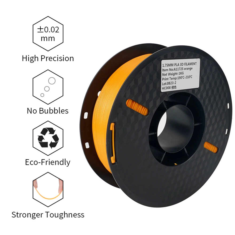Close-up of PLA filament spool and diameter precision