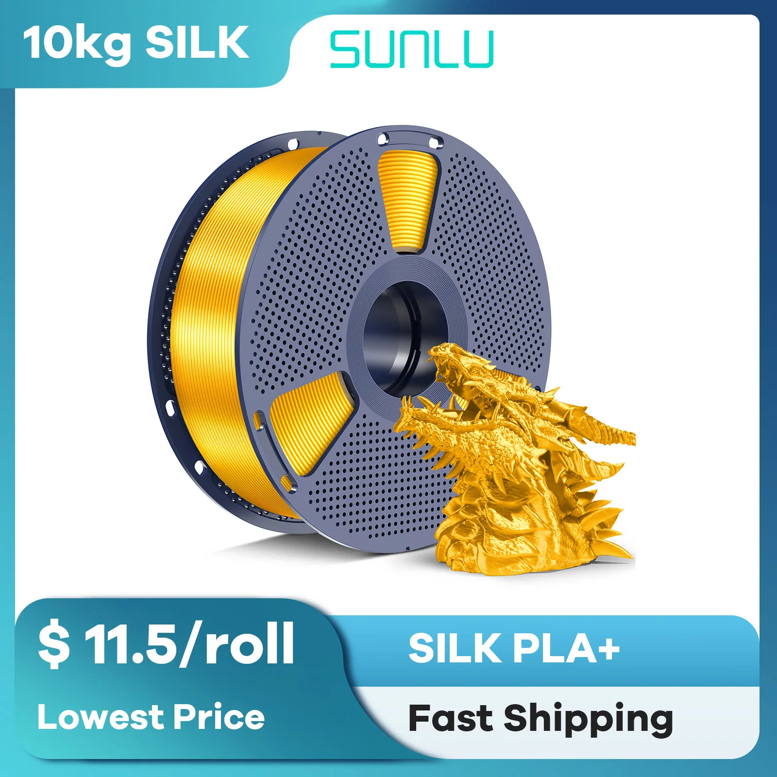 SUNLU SILK PLA+ 10kg filament bundle vacuum sealed packaging