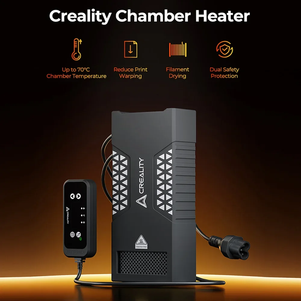 Close-up of Creality Chamber Heater control panel and temperature settings
