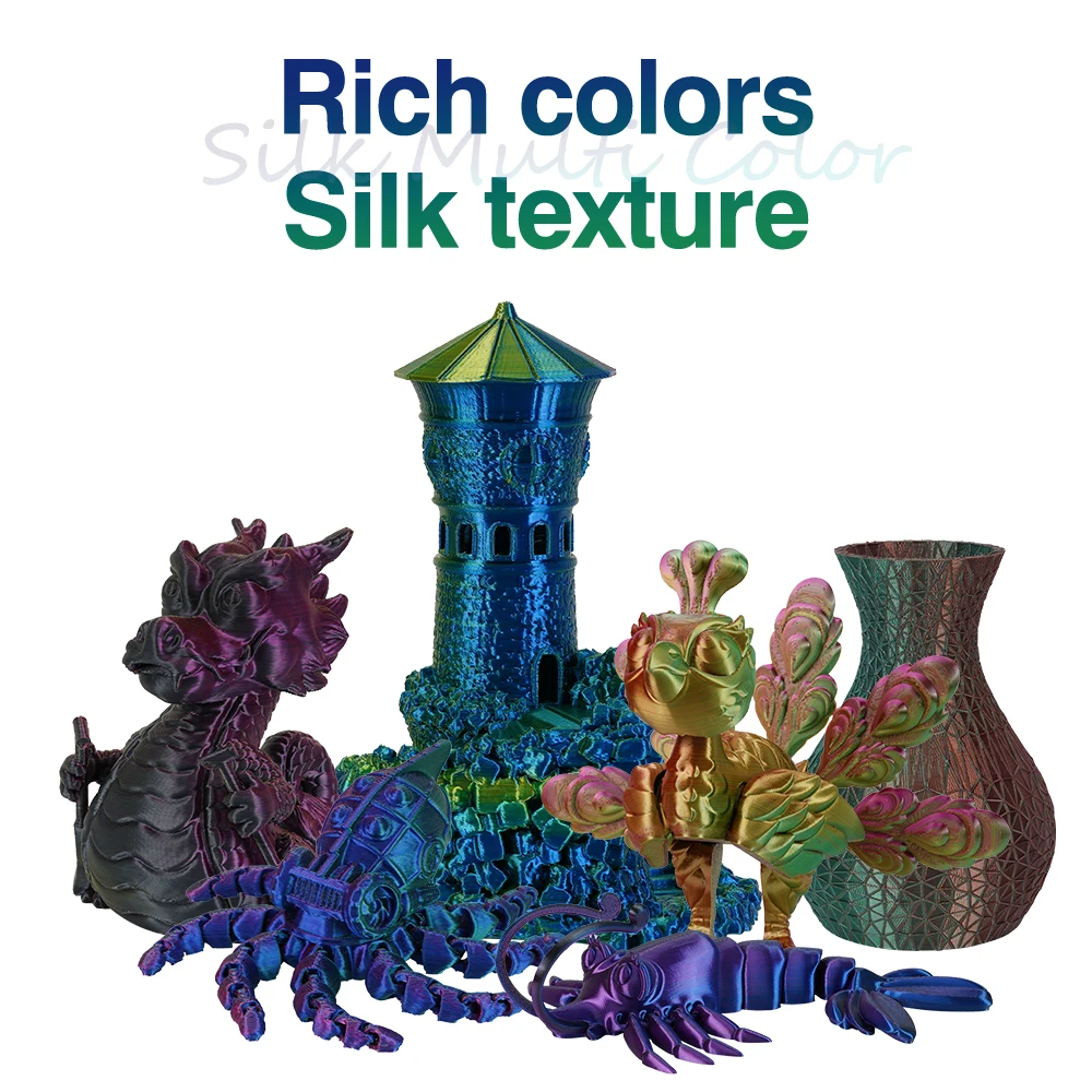 Close-up of rainbow PLA filament color transition