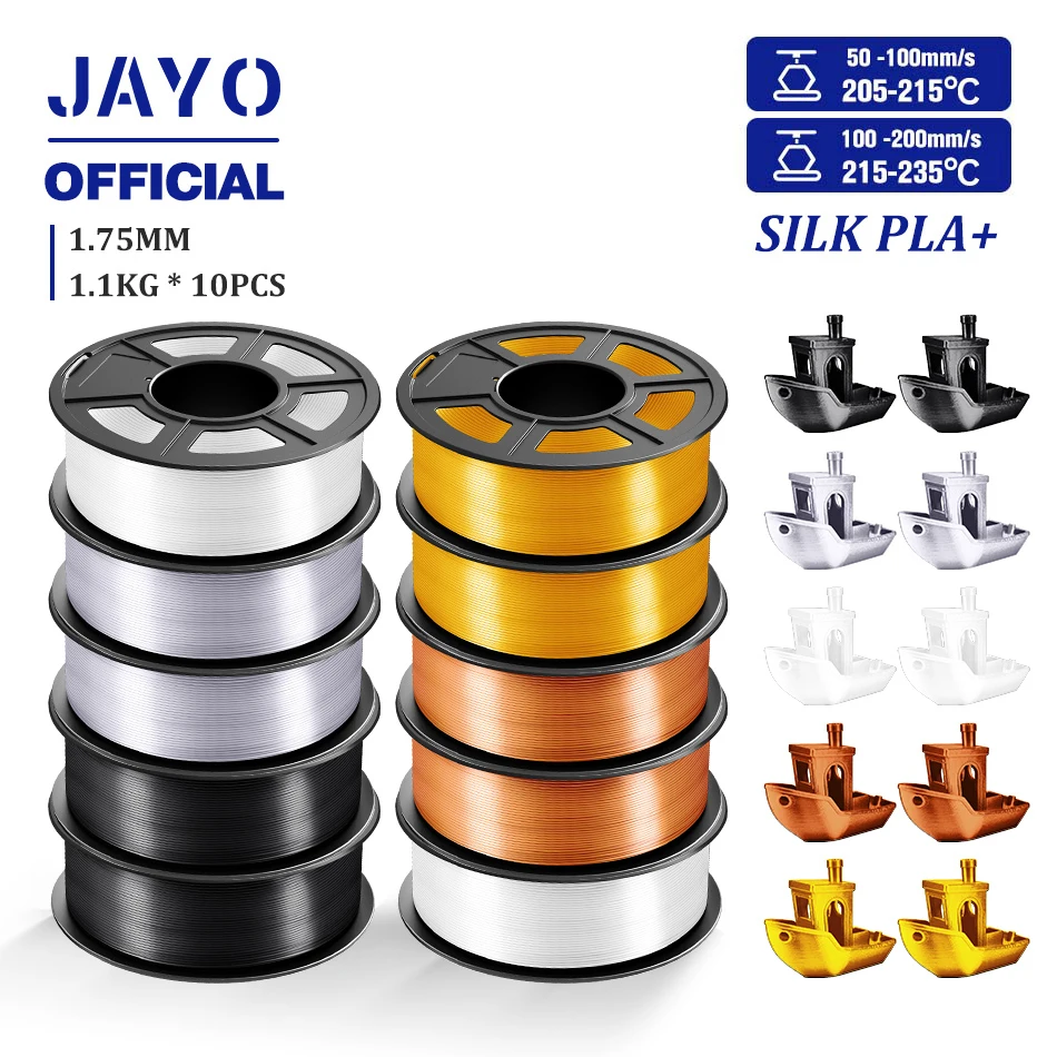 JAYO SILK PLA+ rainbow filament spools display