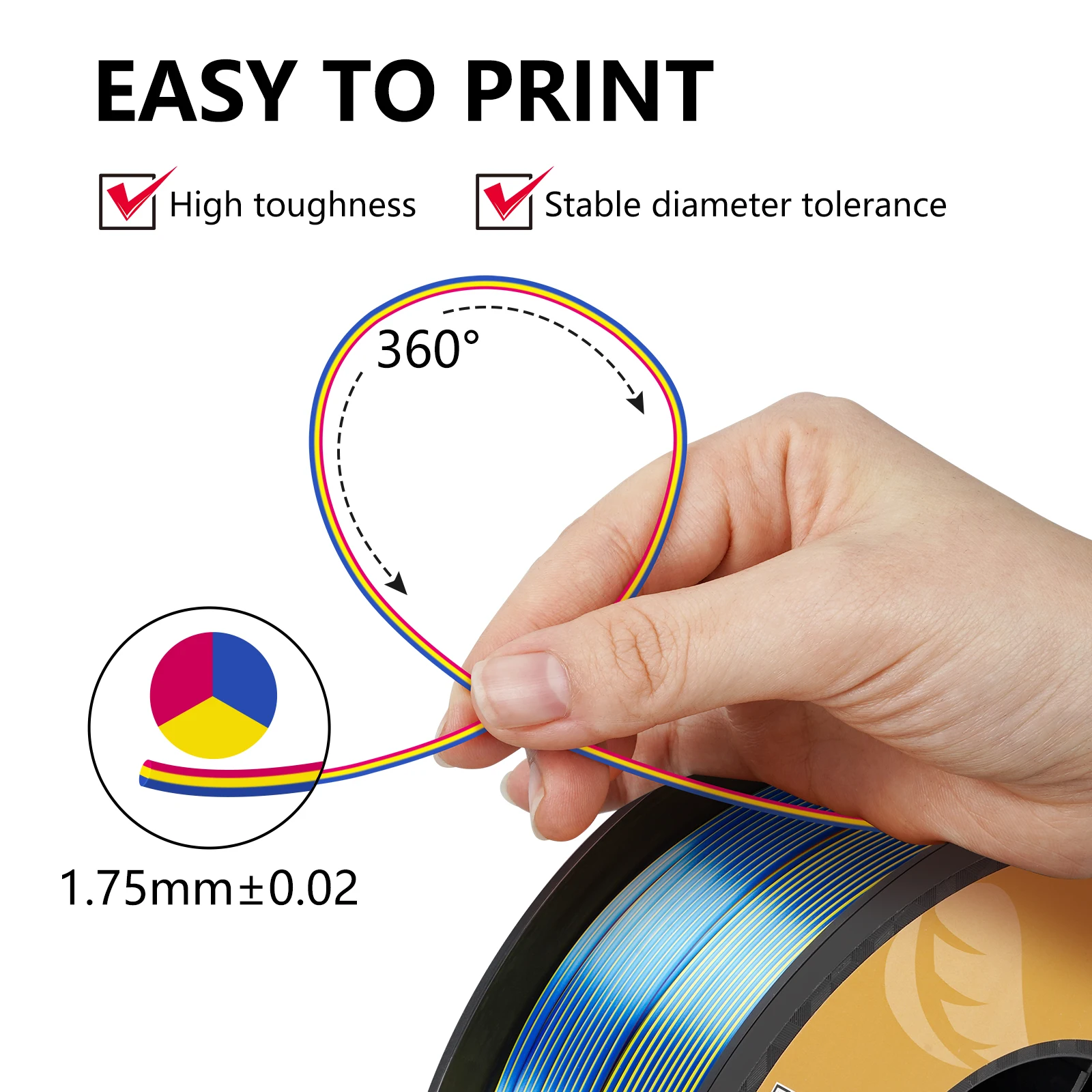 3D printed objects using KINGROON tri-color filament showing color gradients