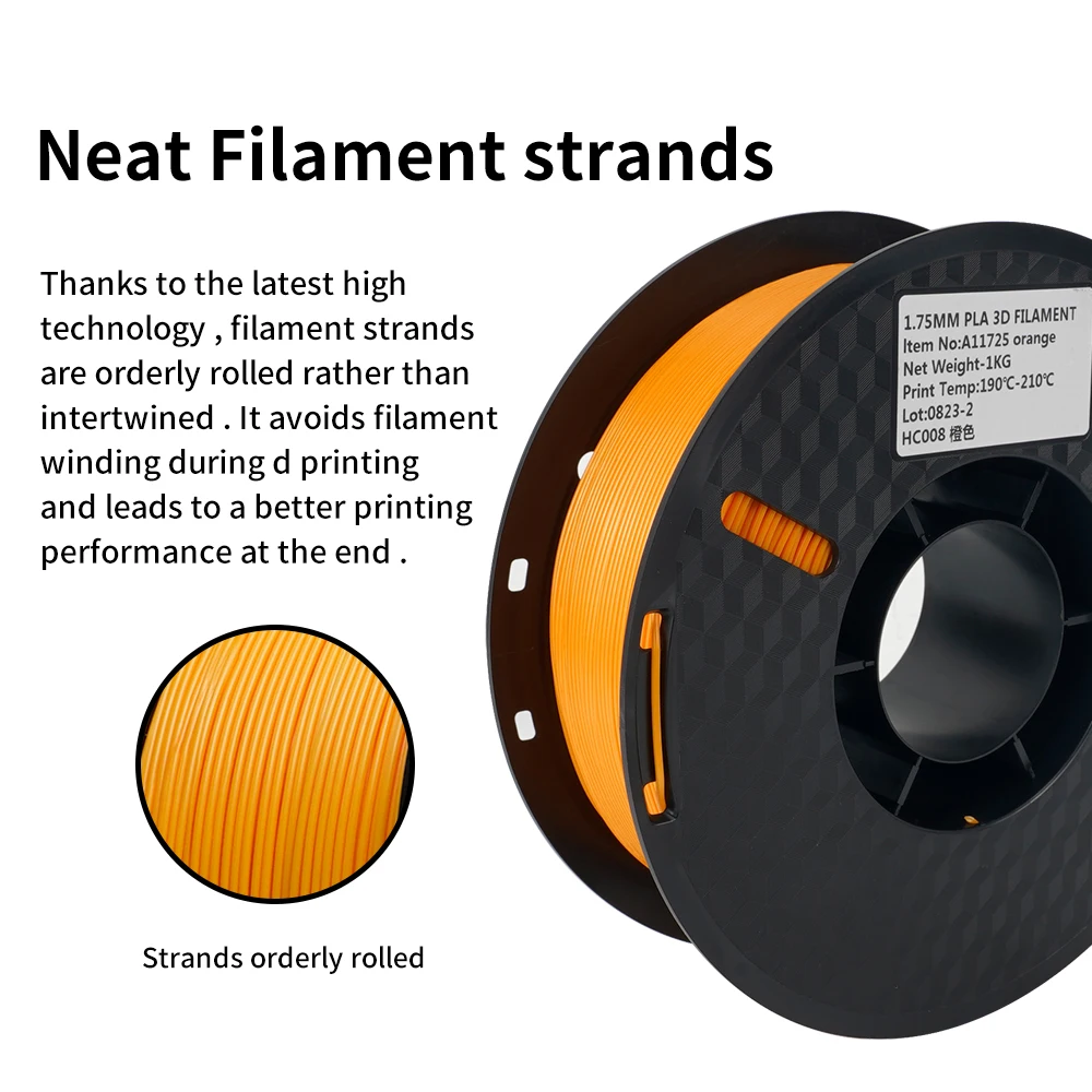 Close-up of PLA filament spool showing diameter consistency