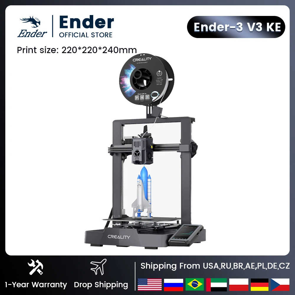 Creality Ender-3 V3 KE 3D Printer front view with direct drive extruder