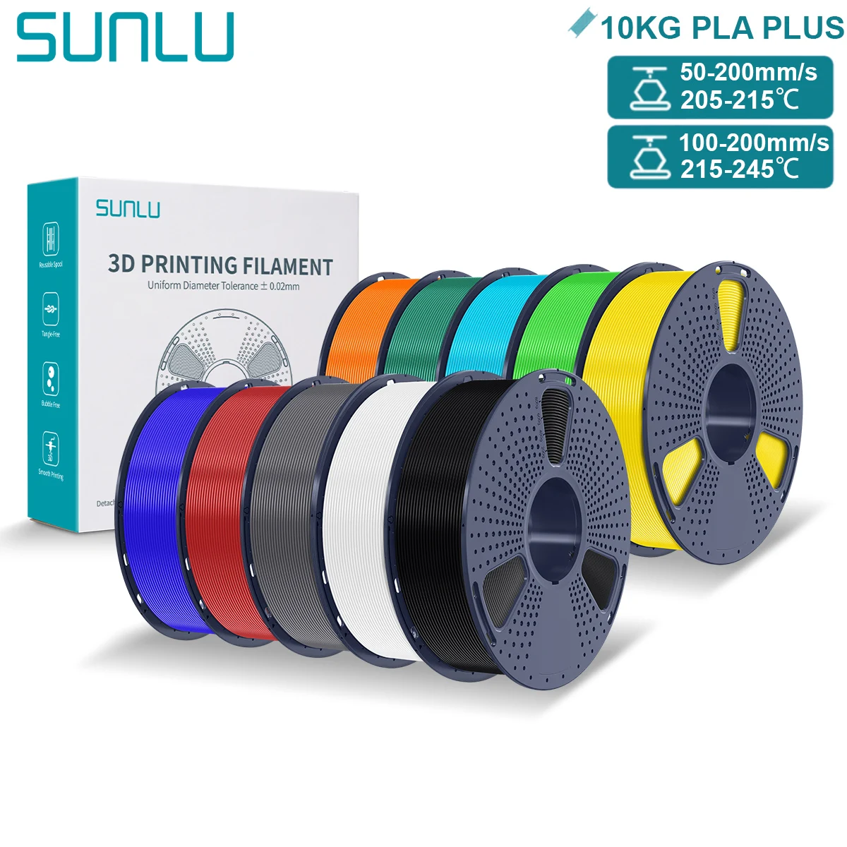 SUNLU PLA Plus filament 10KG bundle multicolor spools