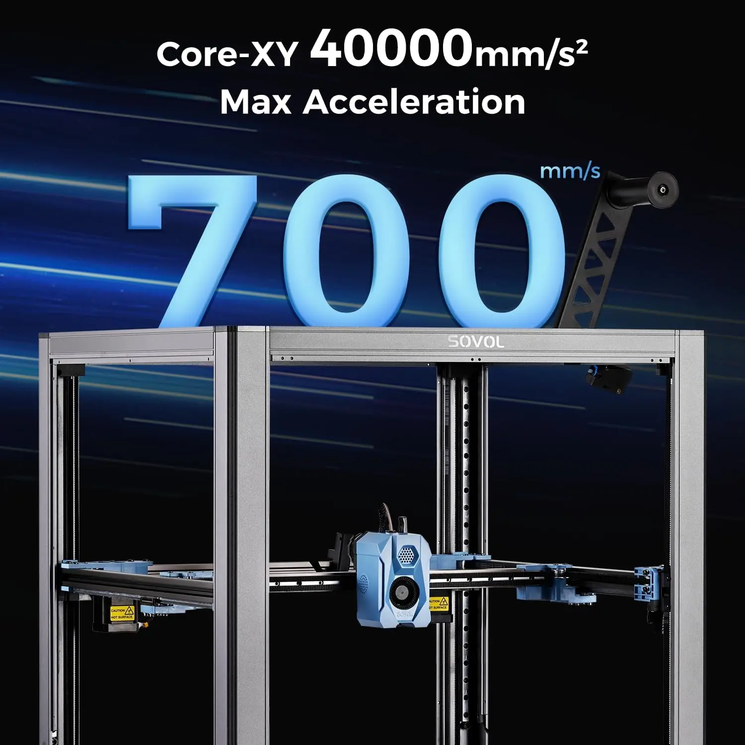 Close-up of Sovol SV08 Core-XY motion system and hotend