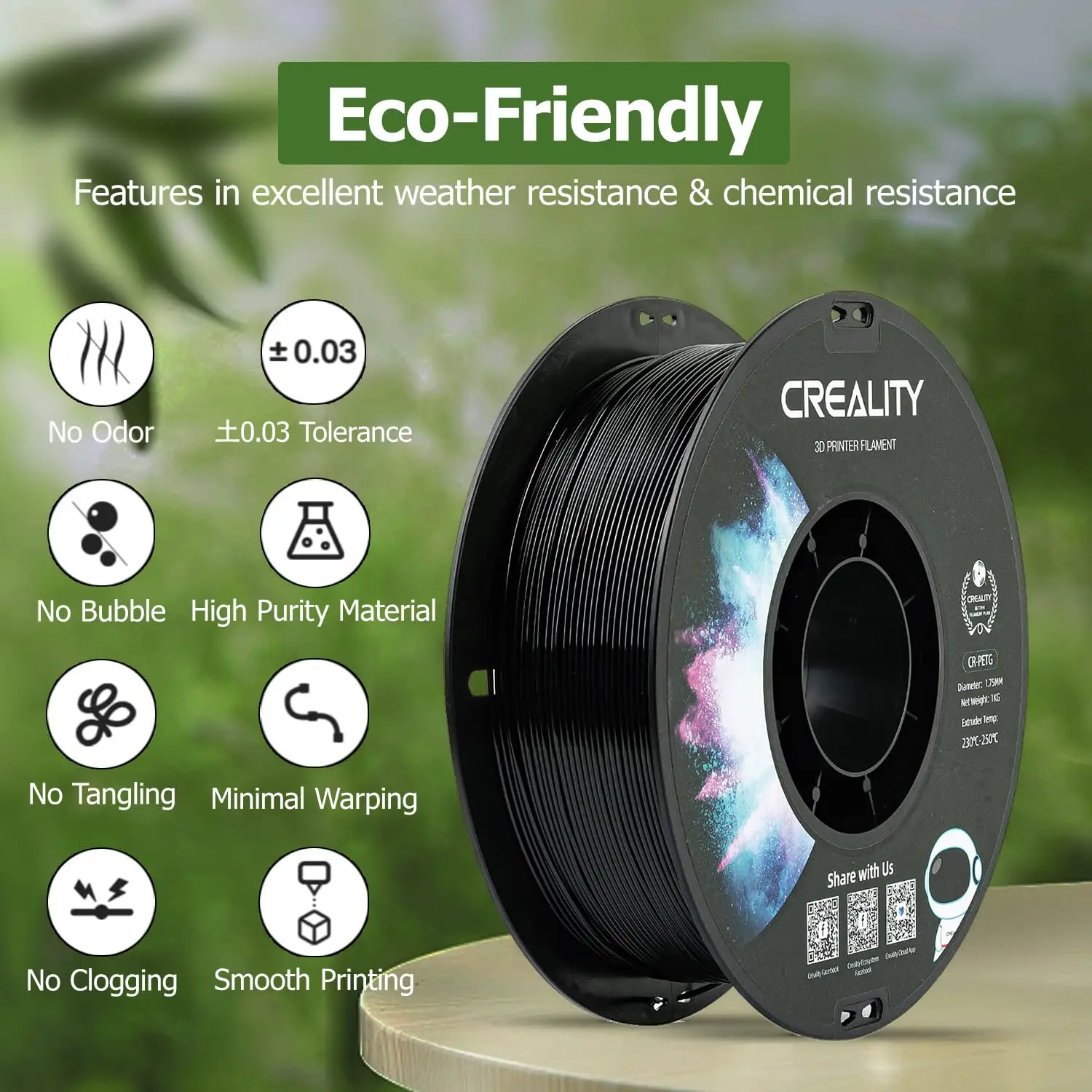 Close-up of Creality PETG filament spool showing precise winding