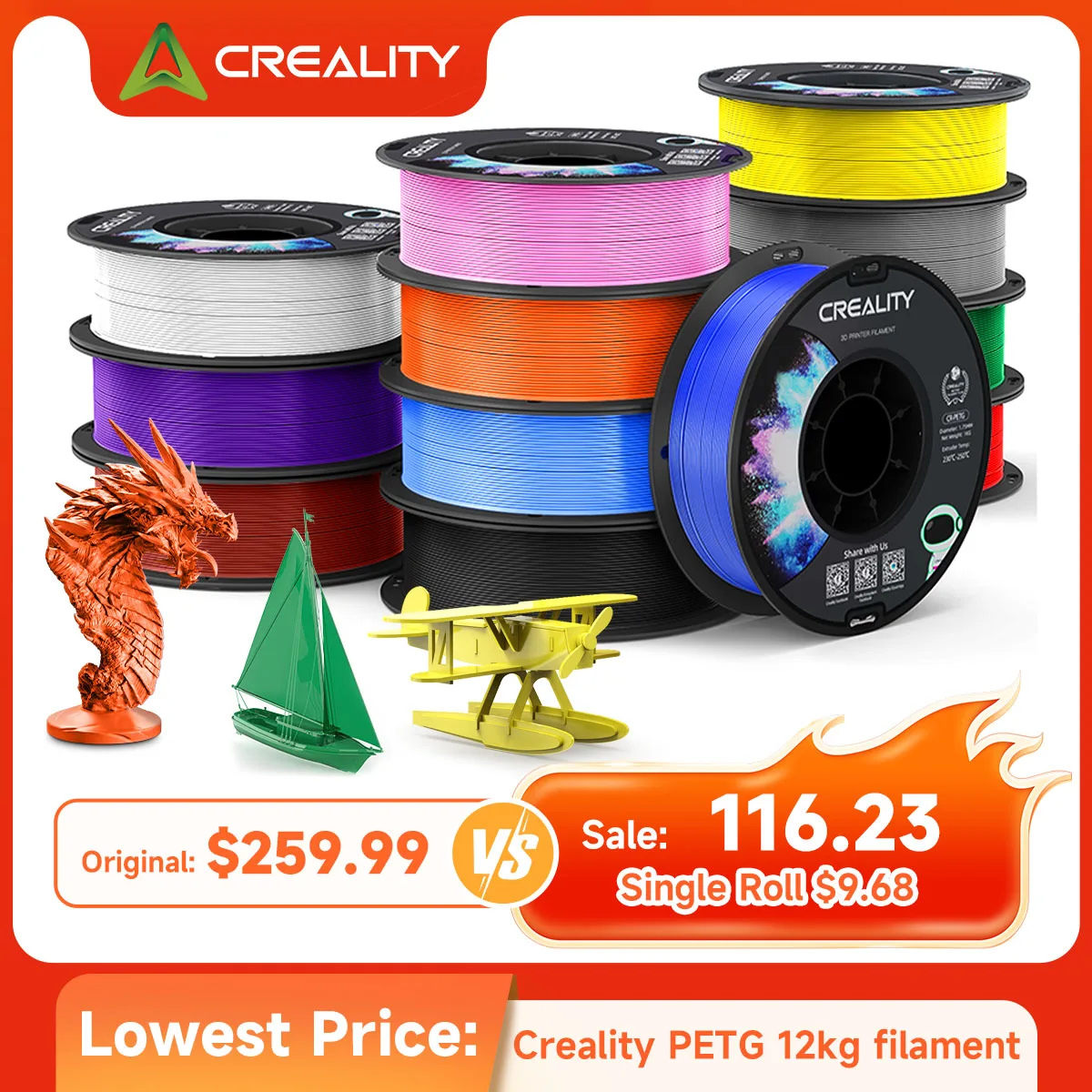 Creality PETG filament 12-roll bundle package